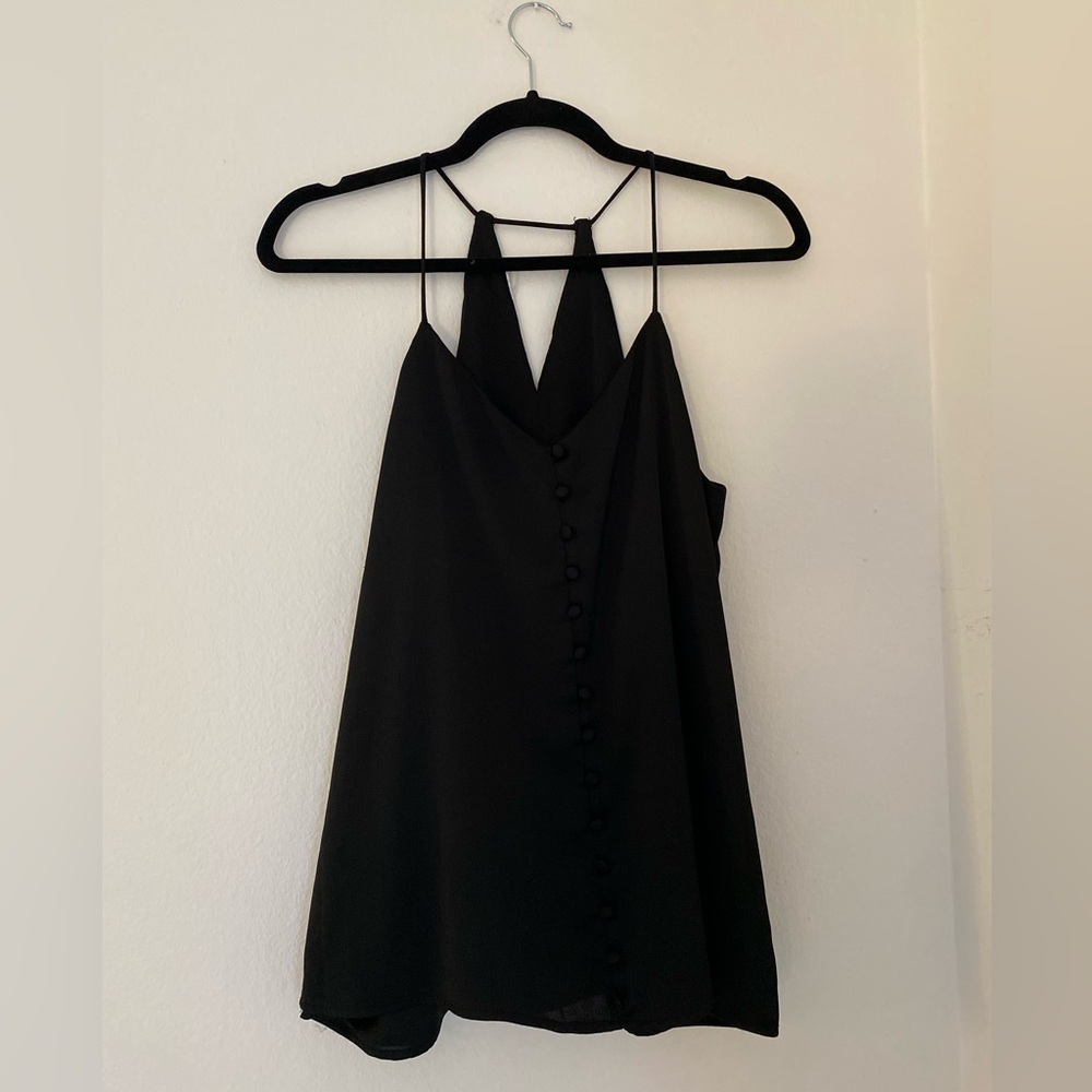Black Button Down Halter Camisole Top in Size Small